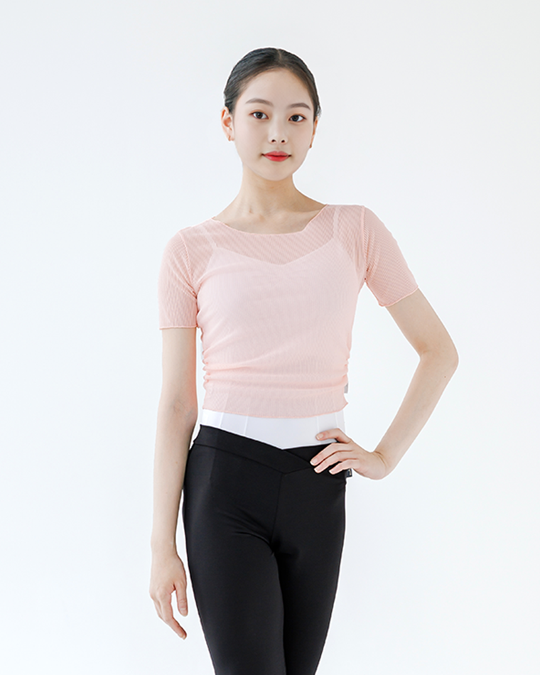 line Mesh Top [Salmon Pink]