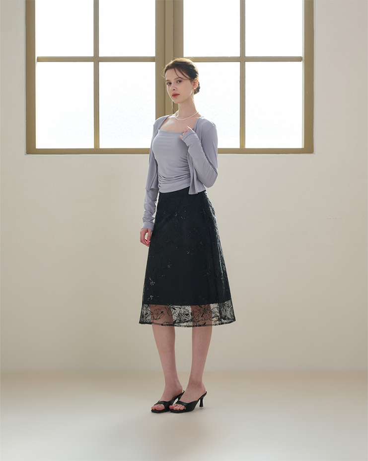 Fleur layered skirt [Black] Korea