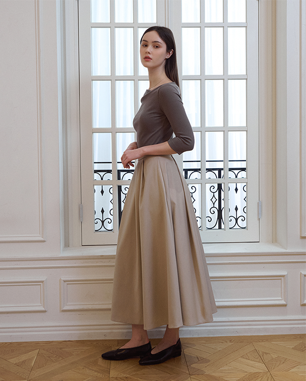 Elin tuck skirt [beige]