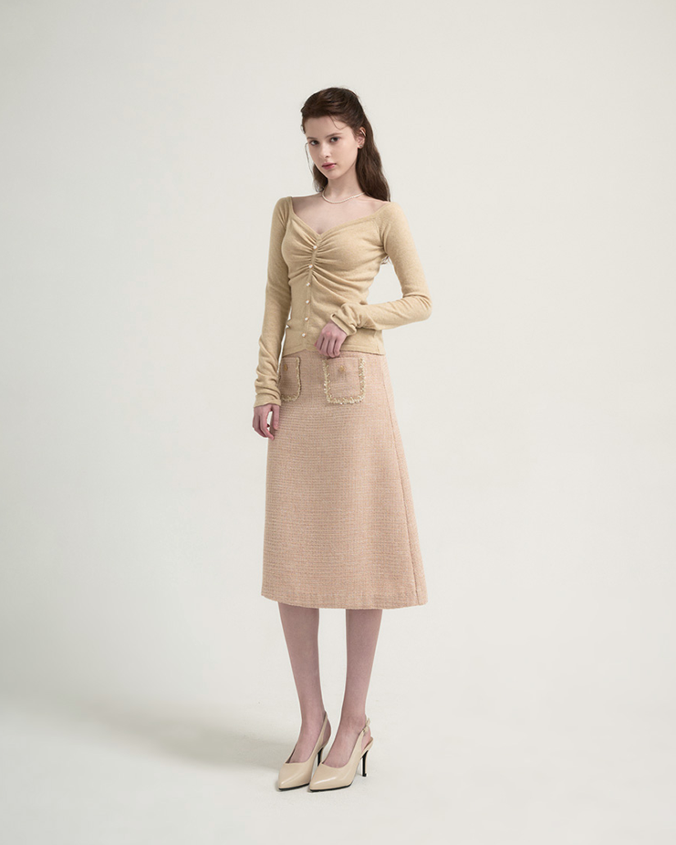 Zemma tweed midi skirt [Beige]