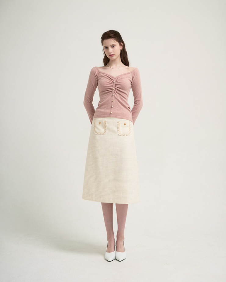 Zemma tweed midi skirt [Ivory] Korea