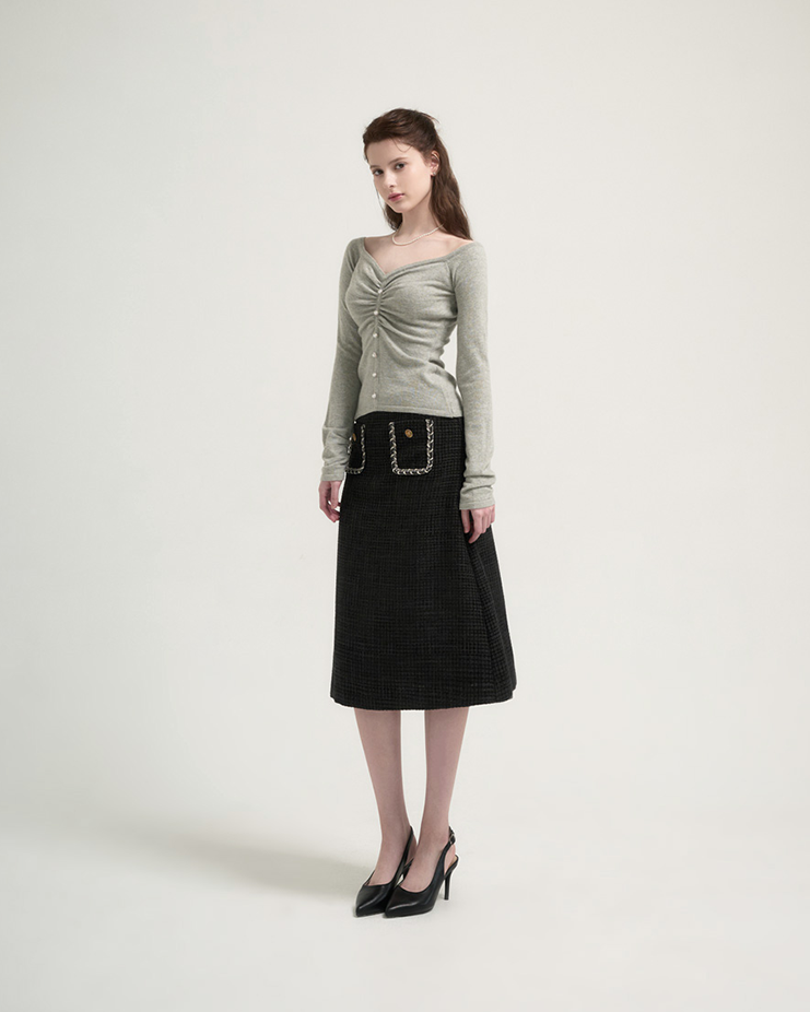 Zemma tweed midi skirt [Black] Korea