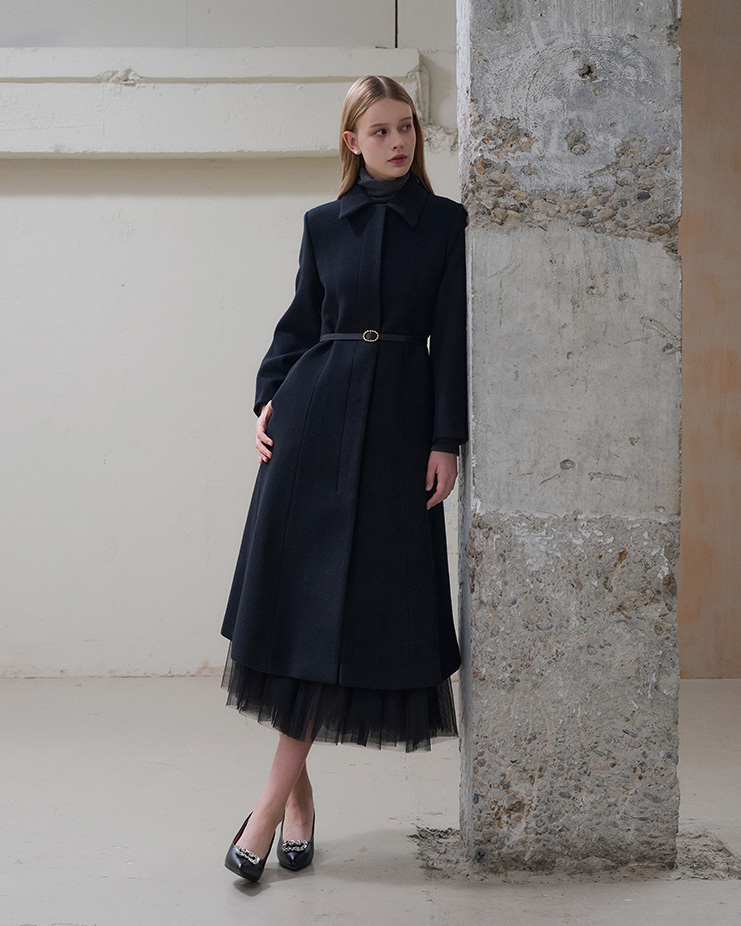 Grace wool flare long coat [Black] Korea