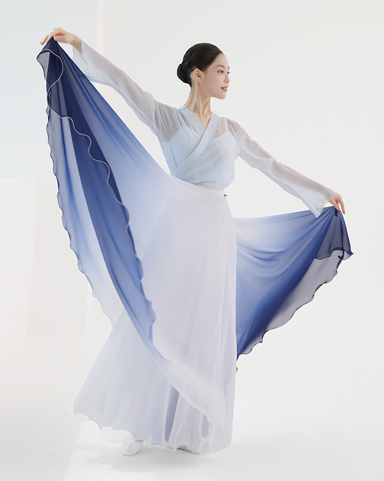 [White/ Waistband] Gradient Full Skirt [5 colors] Korea